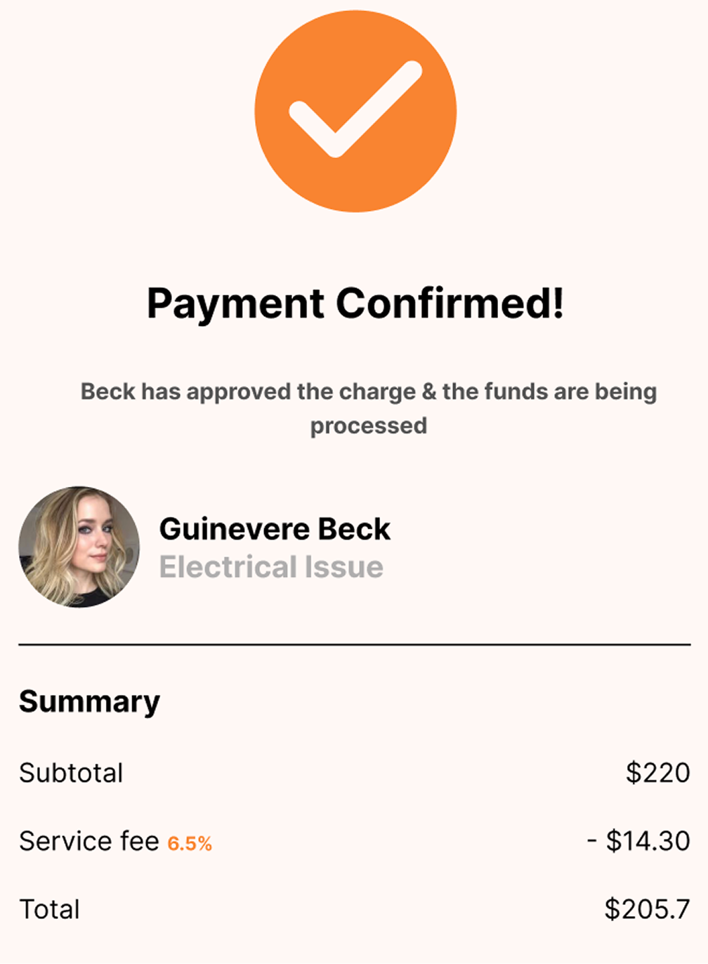 Payment confirmed screen